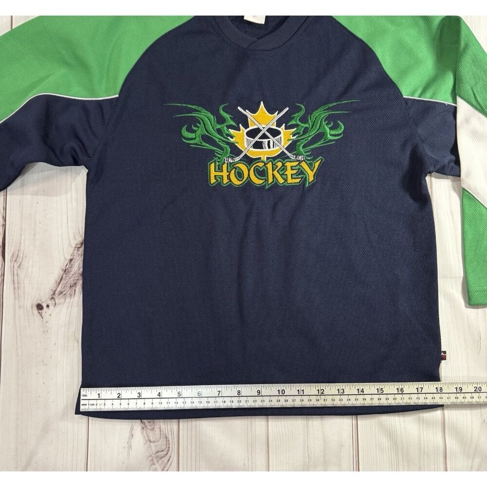 Hockey Jersey Size S Blue Green Boys Embroidered LIKE NEW Puck Sticks Dragons - Picture 9 of 10